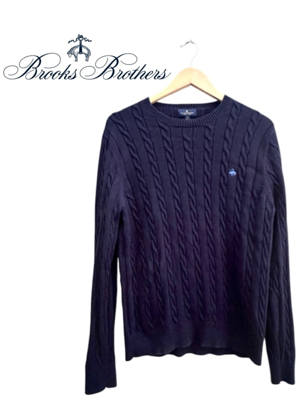 BROOKS BROTHERS Supima Cotton Navy Cable Knit Sweater Preppy Old Money Classic M